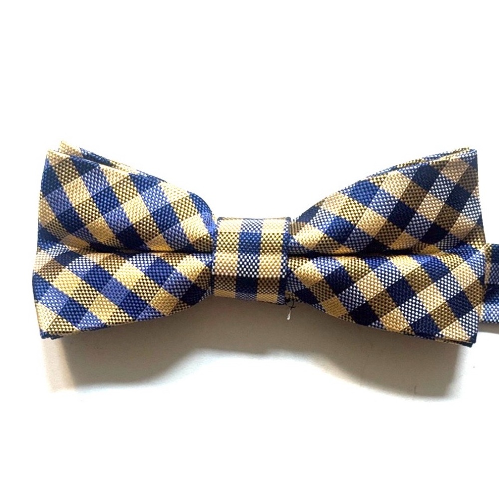 Nordstrom Navy and Gold Plaid Bow Tie